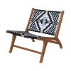 Schwarz-weißer Sessel aus Teakholz und geflochtener Wolle