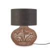 Lampe de table rotin abat-jour lin naturel/gris fonc√©, h. 48cm