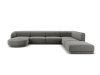 Canapé d'angle côté droit 6 places en tissu velours gris clair