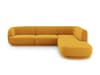 Canapé d'angle droit 6 places en tissu velours jaune