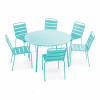 Ensemble table de jardin ronde et 6 chaises en métal turquoise