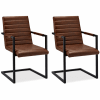 Lot de 2 chaises avec accoudoirs en simili marron clair