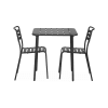 Table de jardin carrée en métal anthracite avec 2 chaises