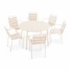 Ensemble table de jardin ronde et 6 fauteuils acier ivoire