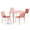 Ensemble table de jardin en métal et 4 chaises argile