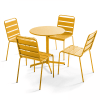 Ensemble table de jardin ronde et 4 chaises jaune
