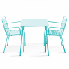Tavolo da giardino quadrato e 2 sedie in acciaio turchese