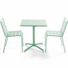 Ensemble table de jardin carrée et 2 chaises métal vert sauge