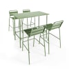 Ensemble table haute et 4 chaises de bar en métal vert cactus