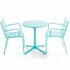 Ensemble table de jardin et 2 fauteuils métal turquoise