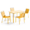 Ensemble table de jardin en métal et 4 chaises jaune