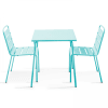 Ensemble table de jardin carrée et 2 chaises acier turquoise