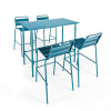 Conjunto mesa alta y 4 taburetes de bar en metal azul pacífico