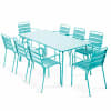 Ensemble table de Jardin et 8 fauteuils en métal turquoise