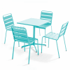 Ensemble table carré et 4 chaises en métal turquoise