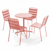 Ensemble table de jardin ronde et 4 chaises en métal argile