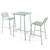 Ensemble table de bar et 2 chaises hautes en métal vert sauge