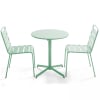 Ensemble table de jardin ronde et 2 chaises métal vert sauge
