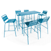 Ensemble table haute de jardin et 6 chaises en métal bleu pacific