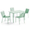 Ensemble table de jardin en métal et 4 chaises vert sauge