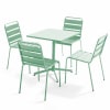 Ensemble table carré et 4 chaises en métal vert sauge
