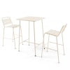 Ensemble table de bar et 2 chaises hautes en métal ivoire