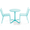 Ensemble table de jardin ronde et 2 chaises métal turquoise