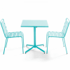Set aus quadratischem Tisch mit neigbarer Platte mit 2 Stühlen Türkis
