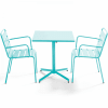 Ensemble table de jardin carrée et 2 fauteuils métal turquoise