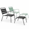 Lot 2 fauteuils relax avec repose-pieds métal gris et vert sauge