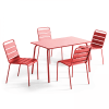 Ensemble table de jardin en métal et 4 chaises rouge