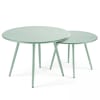 Lot de 2 tables basses ronde en acier vert sauge 50 cm