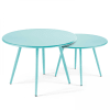 Lot de 2 tables basses ronde en acier turquoise 50 cm
