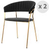 Chaise avec accoudoirs en velours Noir et métal doré (x2)
