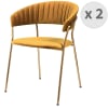 Chaise avec accoudoirs en velours Moutarde et métal doré (x2)