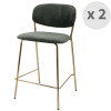 Chaise de bar en tissu cotelé Sauge et métal doré brossé (x2)