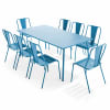 Ensemble table de jardin et 8 chaises bistrot en acier bleu pacific