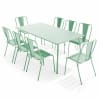 Ensemble table de jardin et 8 chaises bistrot en acier vert sauge