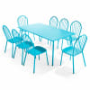 Ensemble table de jardin et 8 chaises bistrot en acier bleu