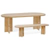 Pack mesa comedor ovalada y banco de madera maciza tono medio 180x75cm