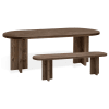 Pack mesa comedor ovalada y banco de madera maciza nogal 180x75cm