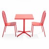 Ensemble table carrée de jardin inclinable et 2 chaises bistrot rouge