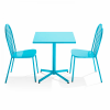 Ensemble table carrée de jardin inclinable et 2 chaises bistrot bleu