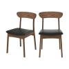 Set aus 2 Stühlen aus dunklem Holz und schwarzem Kunstleder