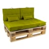 Conjunto de muebles de jardín con palets y cojines color verde caqui