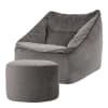 Pouf fauteuil avec repose-pied rond velours gris anthracite