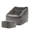 Pouf fauteuil avec repose-pied carré velours gris anthracite