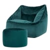 Sitzsack-Sessel mit Fußhocker aus Samt, Grün