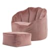 Pouf fauteuil avec repose-pied velours rose aube