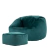 Pouf avec repose-pied velours vert canard